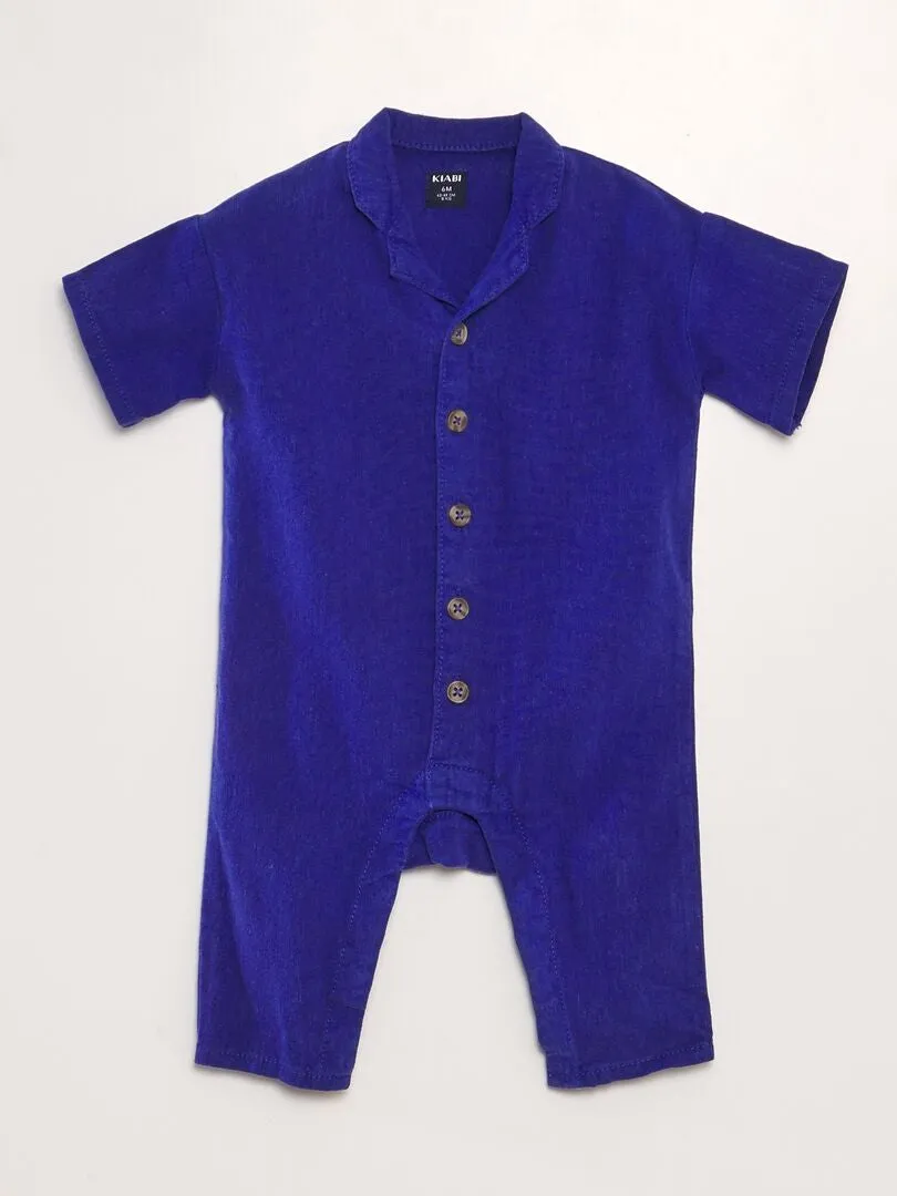 MONO DE MEZCLA DE LINO DE MANGA CORTA  UNISEX  AZUL