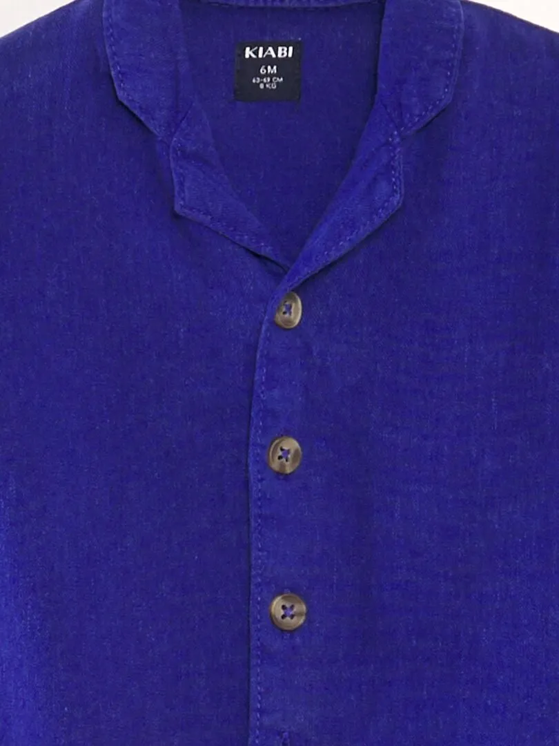 MONO DE MEZCLA DE LINO DE MANGA CORTA  UNISEX  AZUL
