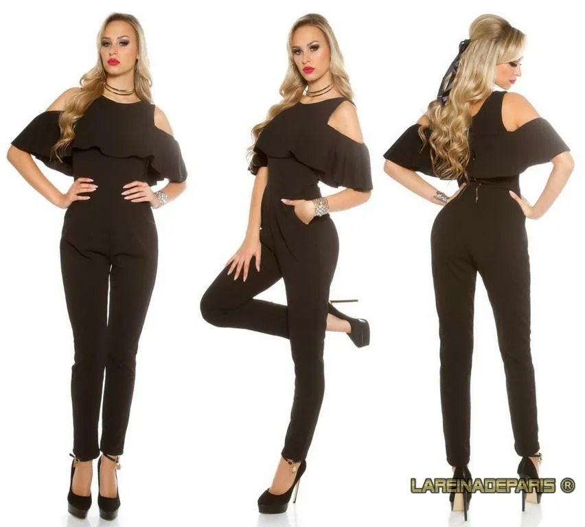 Mono negro de moda con volados 