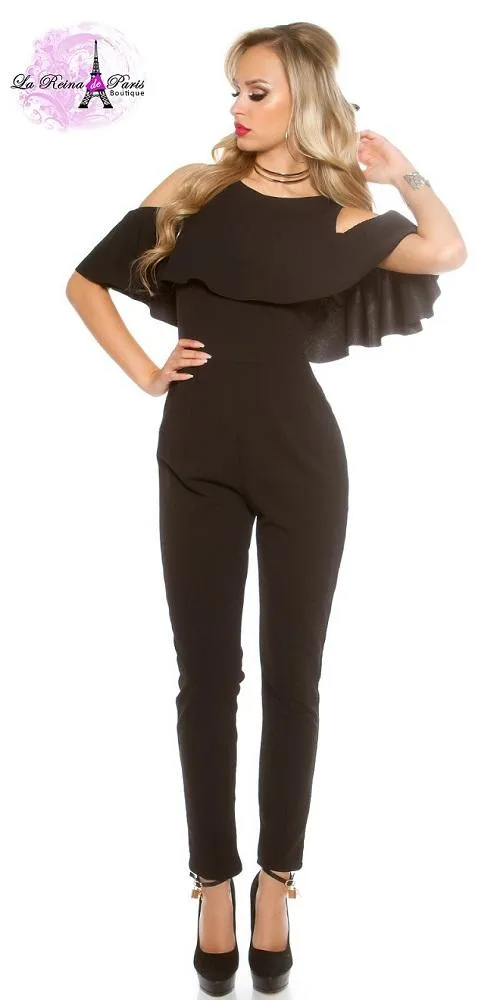 Mono negro de moda con volados 