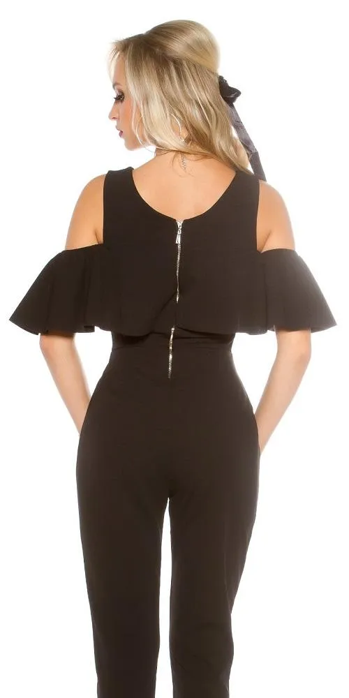 Mono negro de moda con volados 