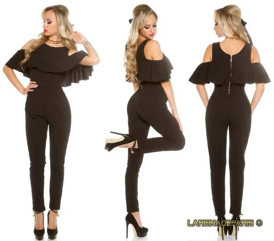 Mono negro de moda con volados 