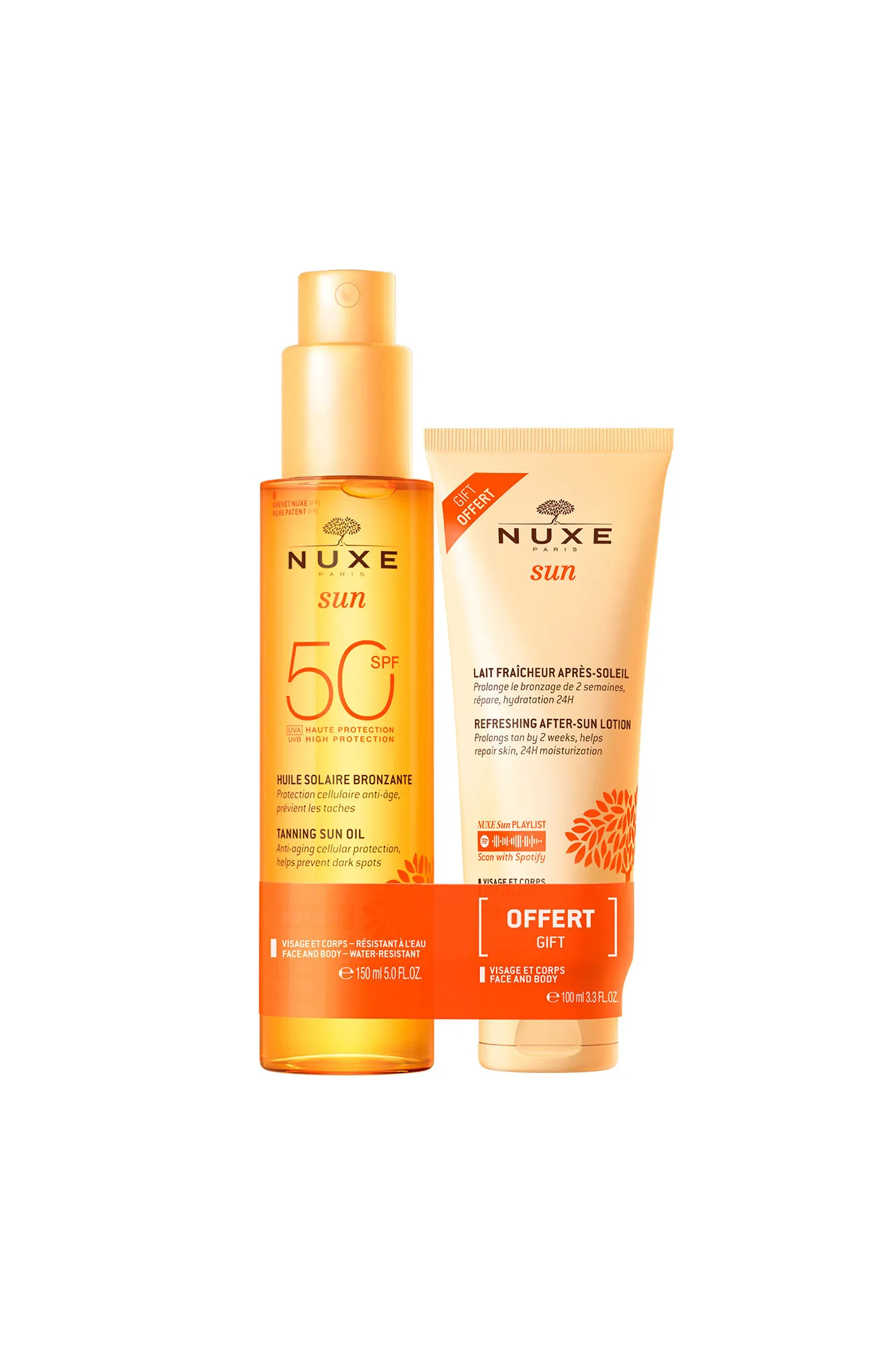 Nuxe Sun Aceite Bronceador Rostro y Cuerpo SPF 50 + Leche Refrescante After Sun 100ml DE REGALO