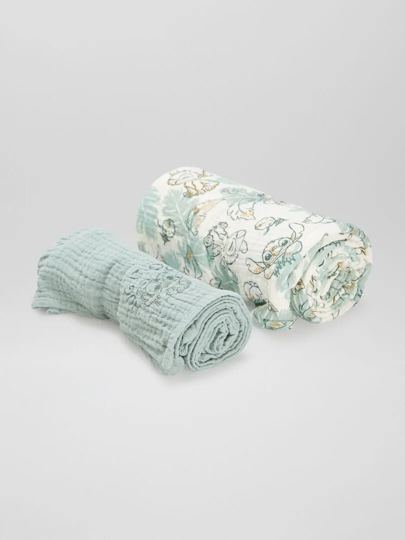 PACK DE 2 MUSELINAS DE GASA DE ALGODóN 'STITCH'  BEIGE