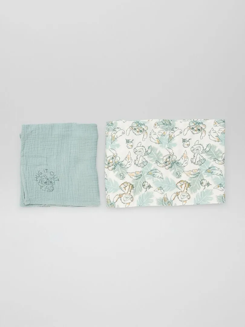 PACK DE 2 MUSELINAS DE GASA DE ALGODóN 'STITCH'  BEIGE