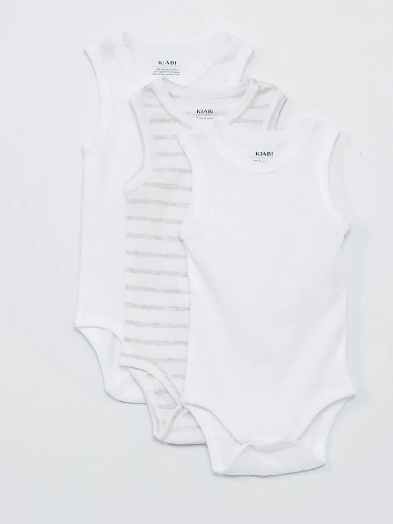 PACK DE 3 BODIS SIN MANGAS CON ESTAMPADO  BLANCO