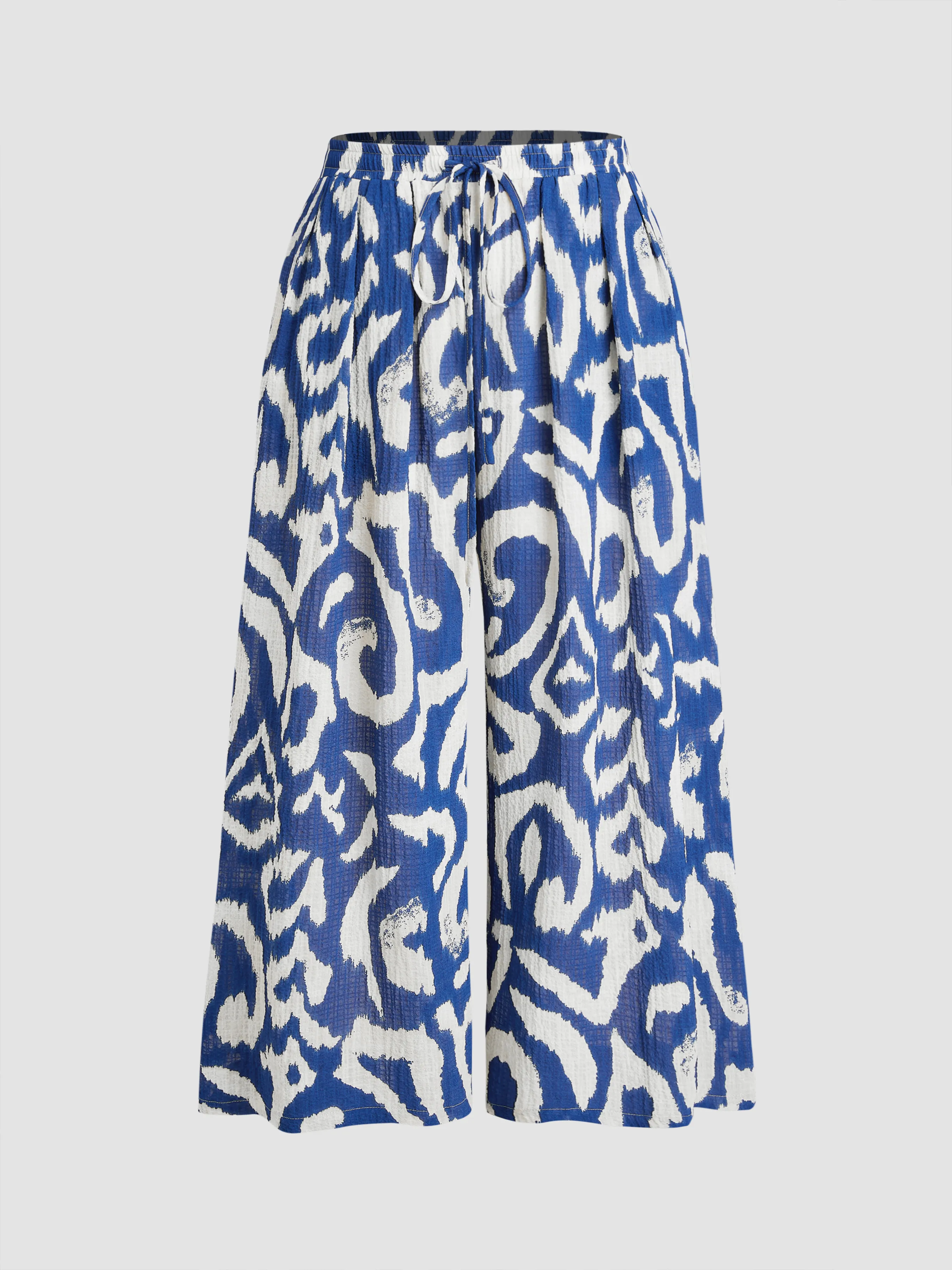 Pantalón Ancho de Pierna con Bolsillos y Estampado Abstracto de Tiro Medio Curvy