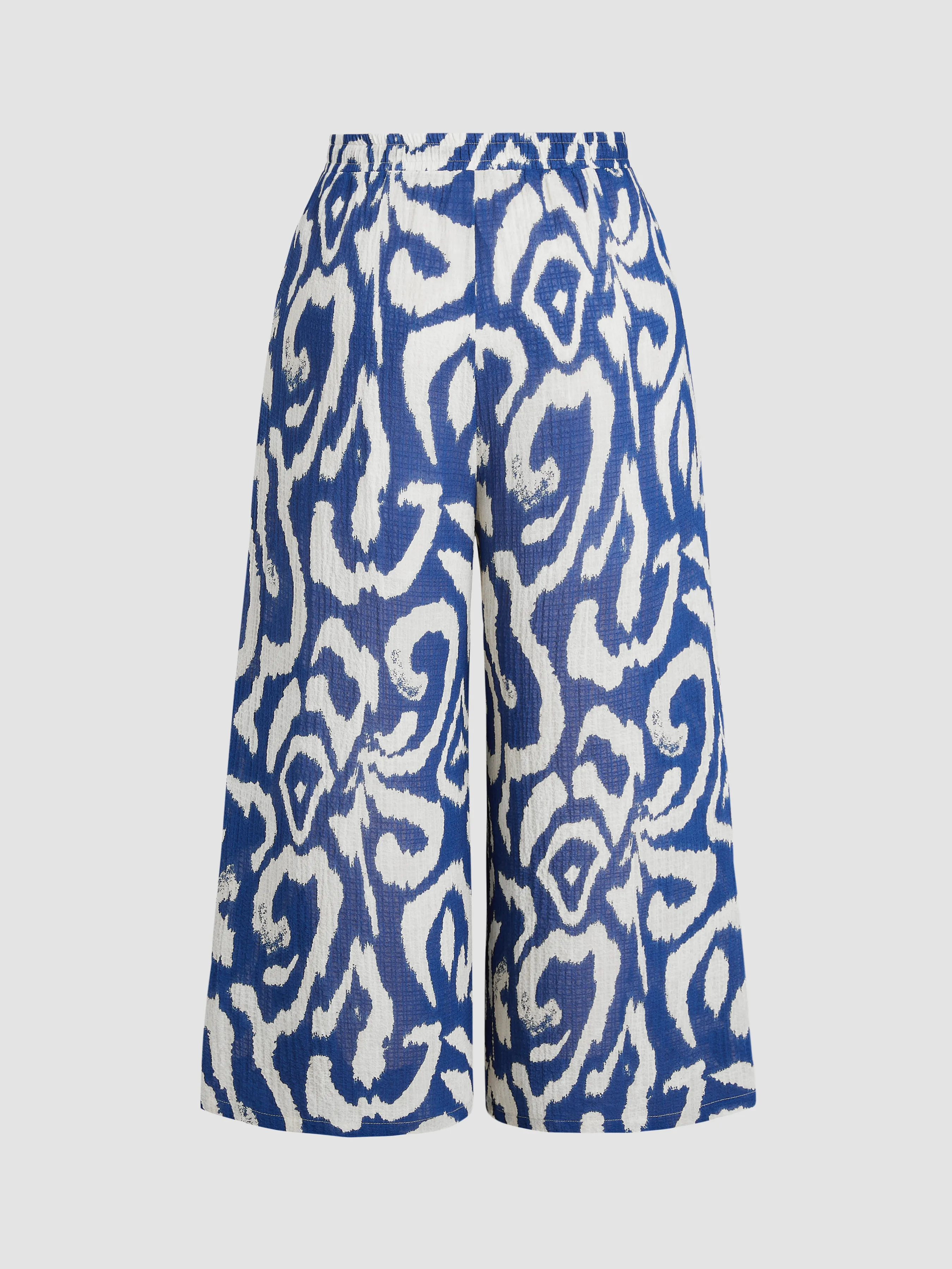 Pantalón Ancho de Pierna con Bolsillos y Estampado Abstracto de Tiro Medio Curvy