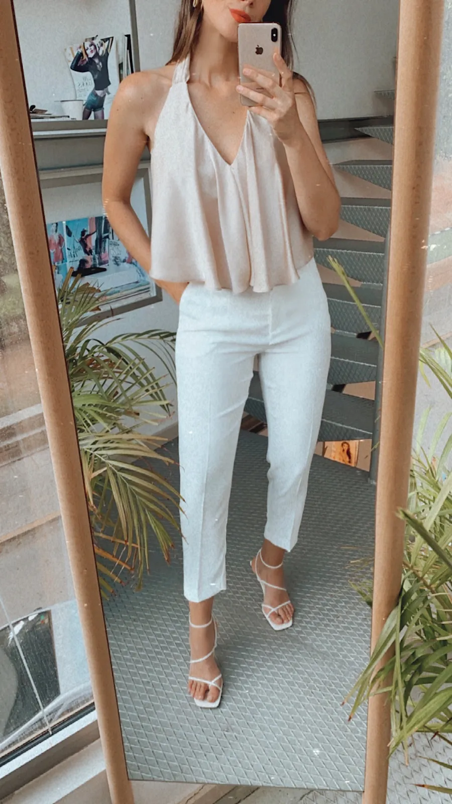 Pantalón Blanco Doble Botón con Cinturón