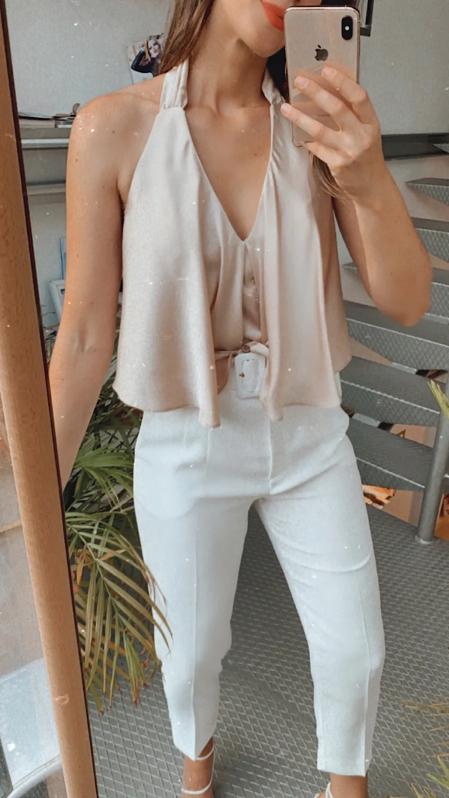 Pantalón Blanco Doble Botón con Cinturón