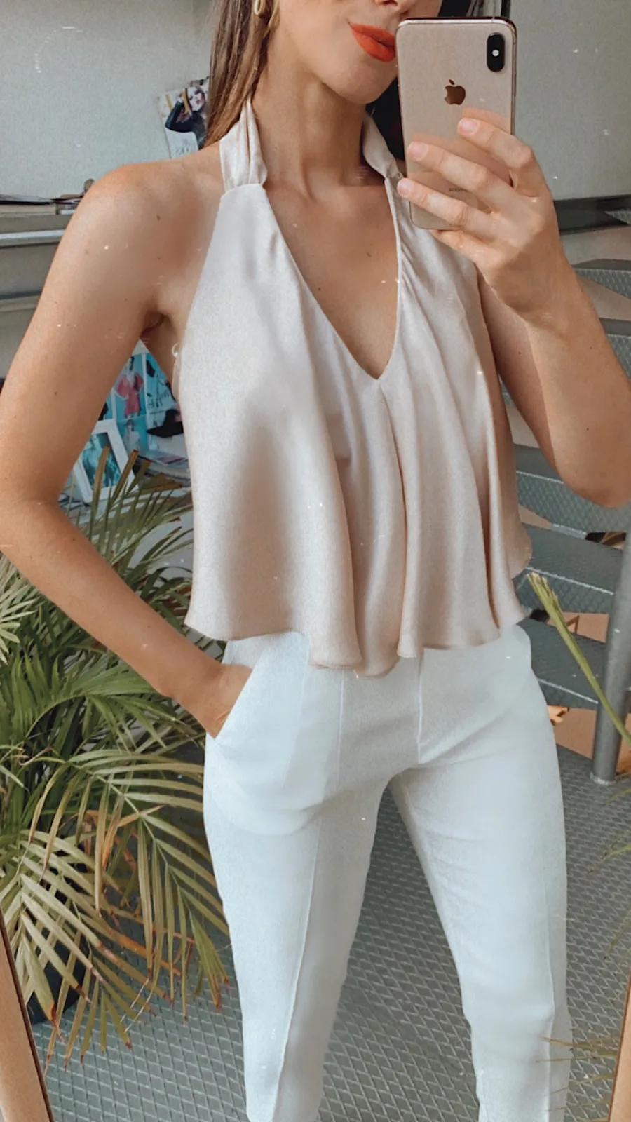 Pantalón Blanco Doble Botón con Cinturón