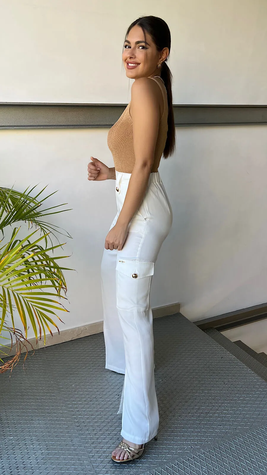 Pantalón Cargo Blanco Luxury(Se Vende En Conjunto)