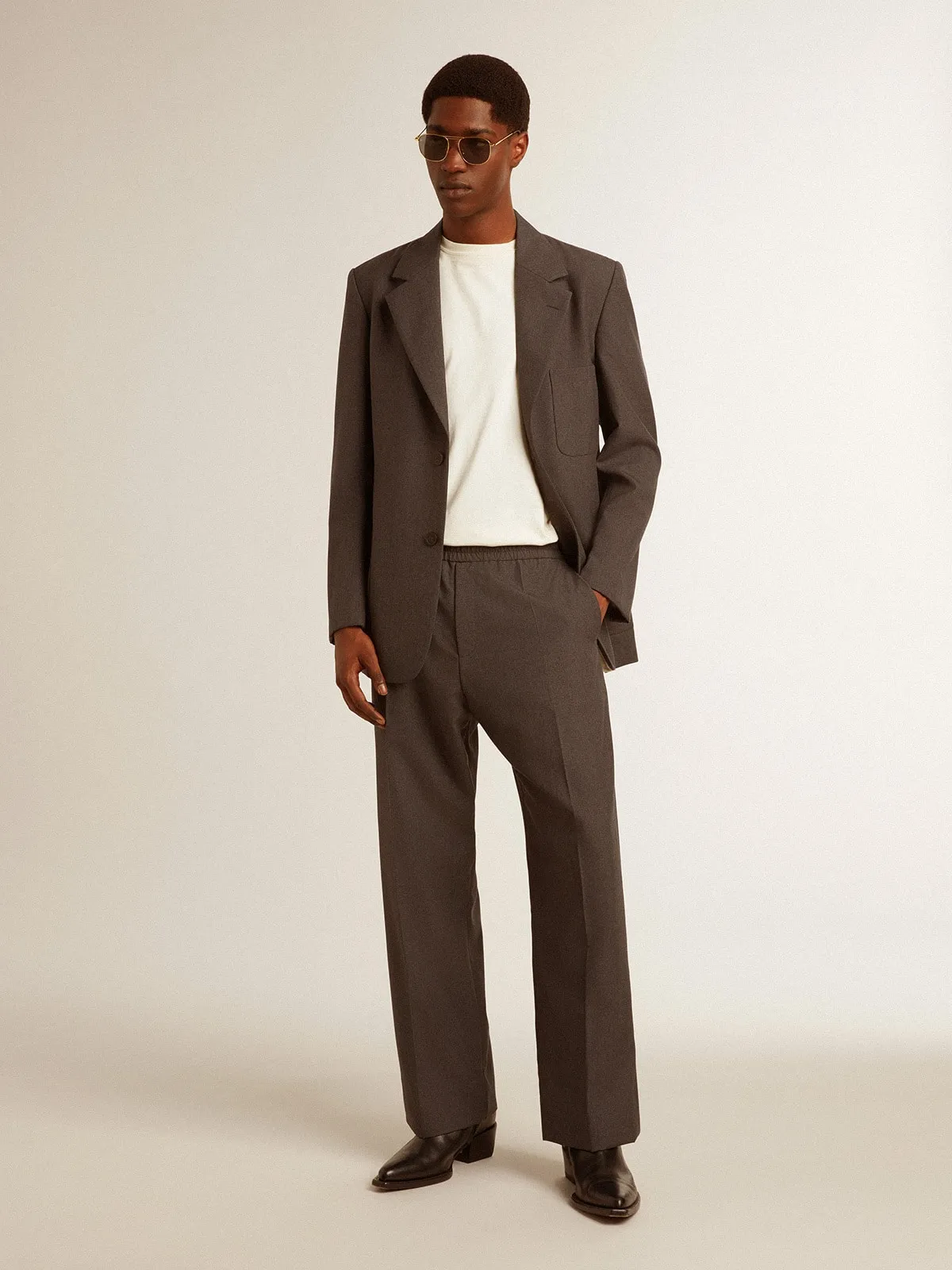 Pantalón suave de hombre en lana color gris antracita