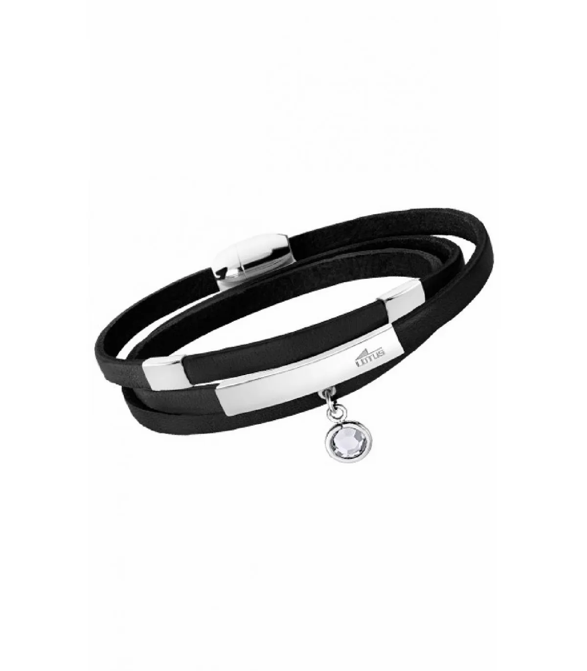 PULSERA LOTUS STYLE MUJER URBAN ACERO Y PIEL NEGRA  LS19612/3