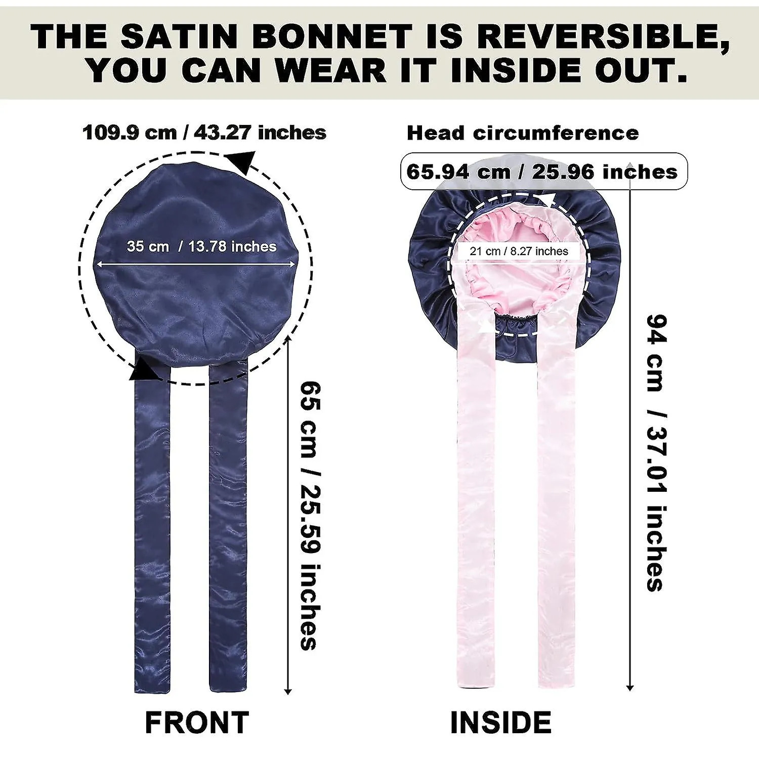 REVERSIBLE SILK HAIR BONNET FOR BLACK WOMEN  NAVY/PINK