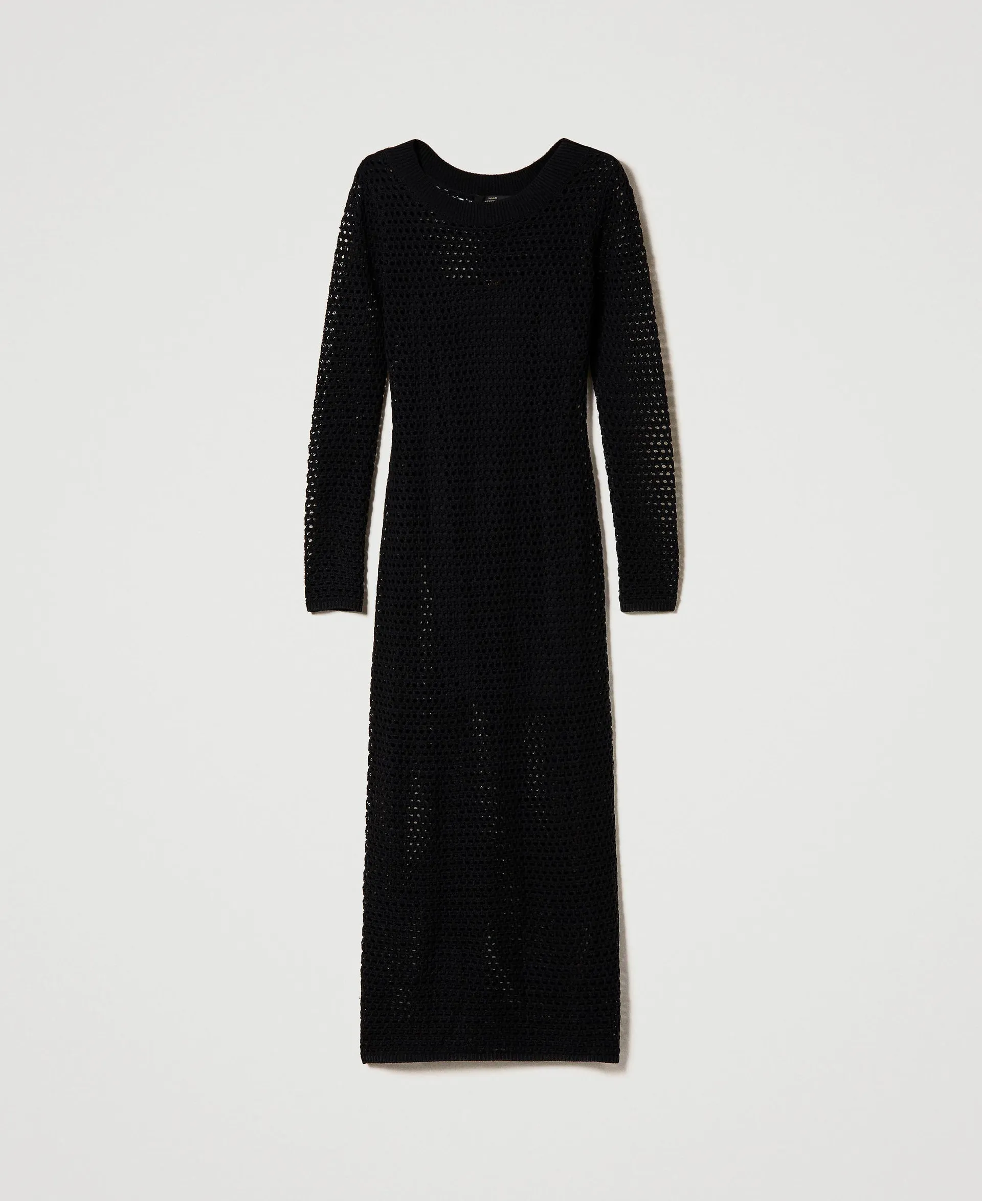 Robe longue en laine mélangée point filet