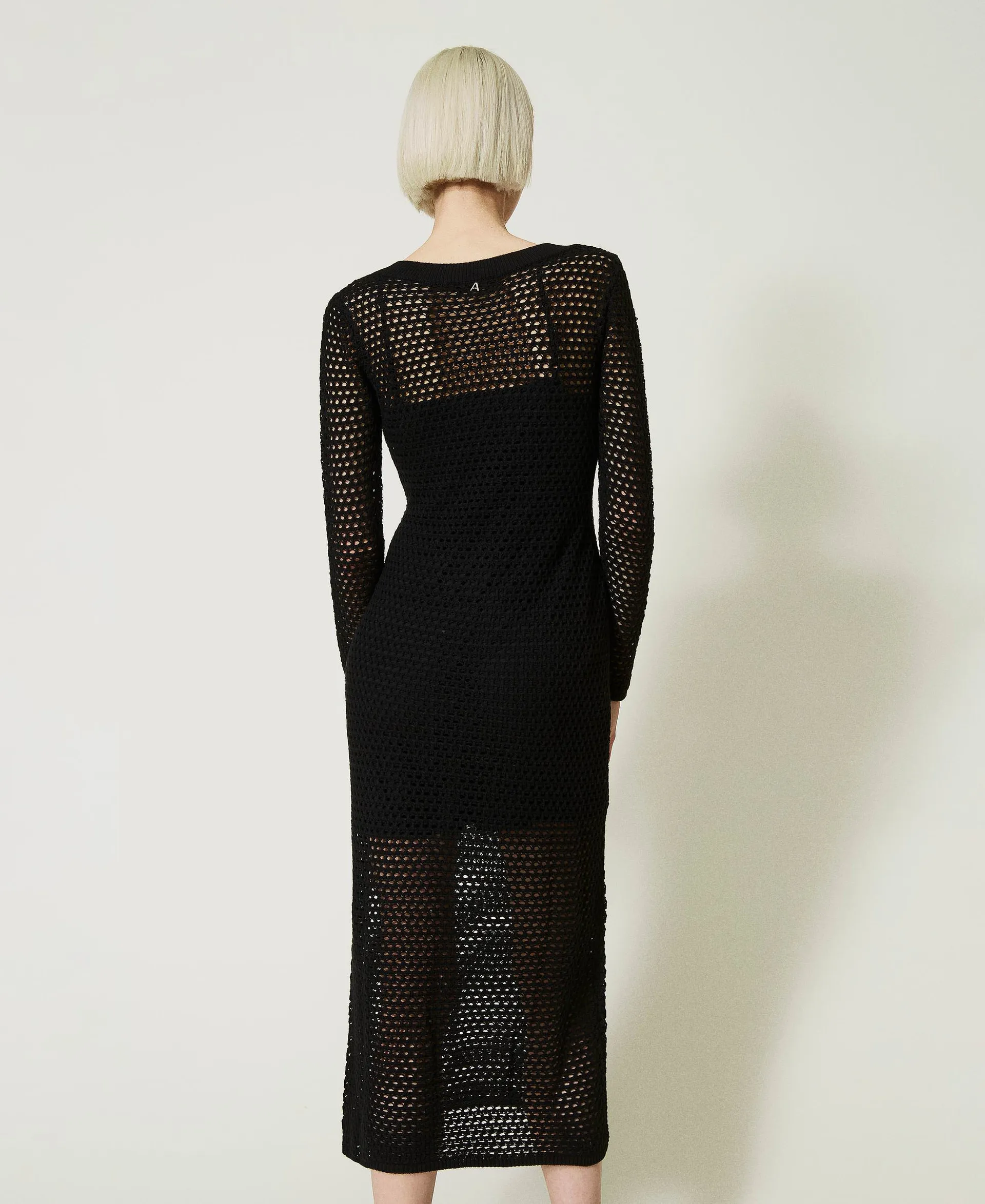 Robe longue en laine mélangée point filet