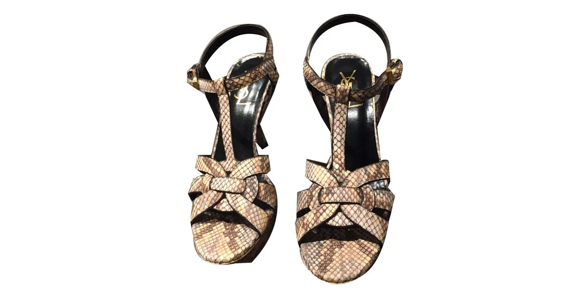 Saint Laurent Sandalias de tributo Impresión de pitón 