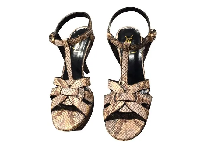 Saint Laurent Sandalias de tributo Impresión de pitón 