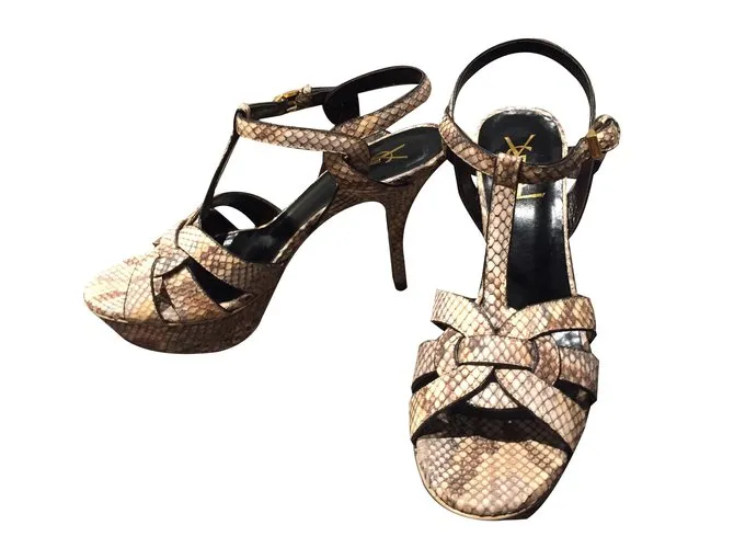 Saint Laurent Sandalias de tributo Impresión de pitón 