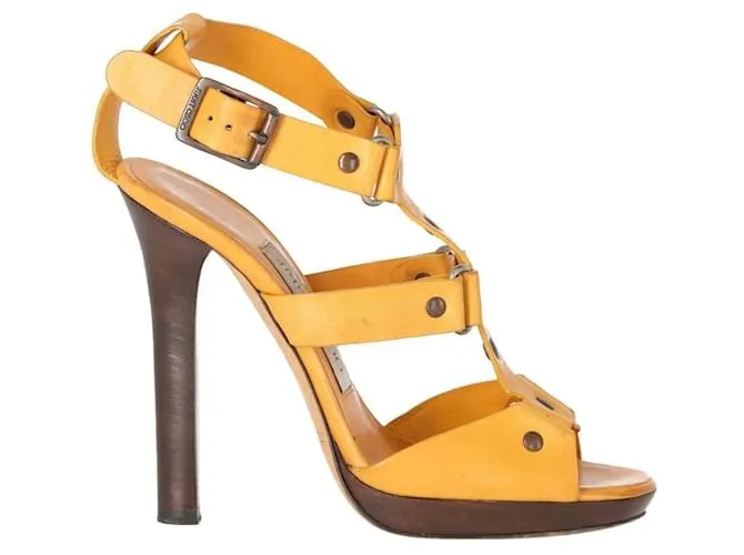 SANDALIAS DE CUERO MOSTAZA JIMMY CHOO  AñOS 2000 