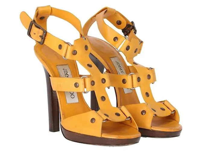 SANDALIAS DE CUERO MOSTAZA JIMMY CHOO  AñOS 2000 