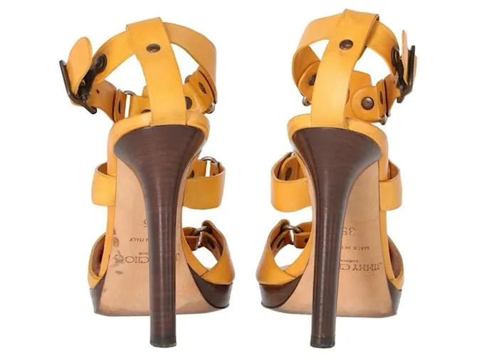 SANDALIAS DE CUERO MOSTAZA JIMMY CHOO  AñOS 2000 