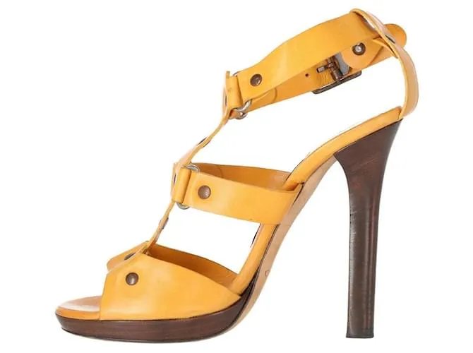 SANDALIAS DE CUERO MOSTAZA JIMMY CHOO  AñOS 2000 