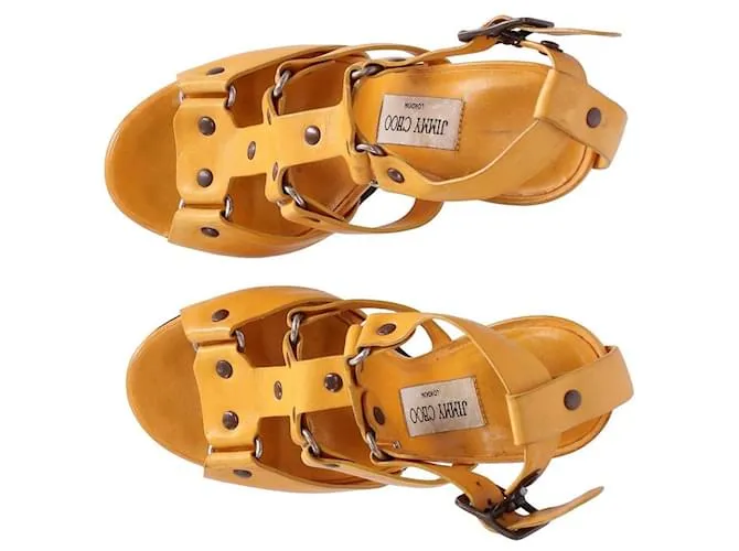 SANDALIAS DE CUERO MOSTAZA JIMMY CHOO  AñOS 2000 