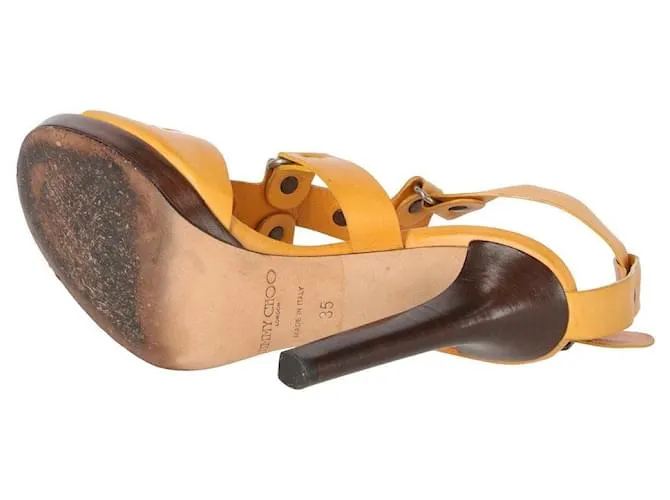 SANDALIAS DE CUERO MOSTAZA JIMMY CHOO  AñOS 2000 