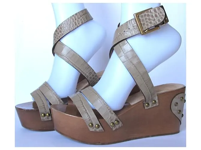 Sandalias de cuña de madera TWIN SET Castaño Beige 