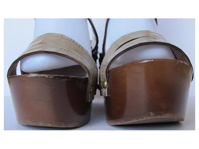Sandalias de cuña de madera TWIN SET Castaño Beige 