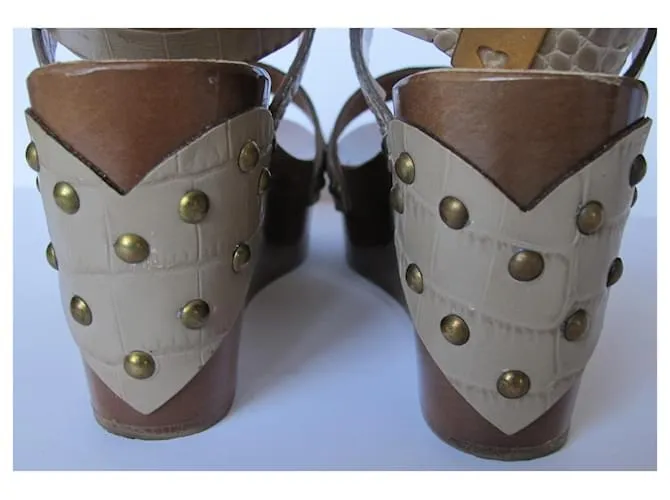 Sandalias de cuña de madera TWIN SET Castaño Beige 