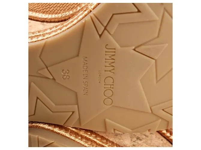 Sandalias de cuña de nobuk y cuero Jimmy Choo 38 en camello AMELY 80 con tira trasera 