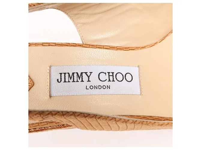 Sandalias de cuña de nobuk y cuero Jimmy Choo 38 en camello AMELY 80 con tira trasera 