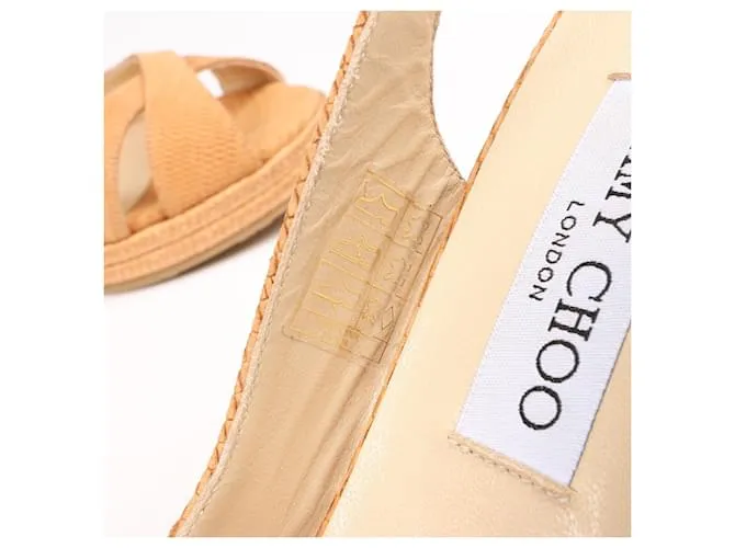 Sandalias de cuña de nobuk y cuero Jimmy Choo 38 en camello AMELY 80 con tira trasera 