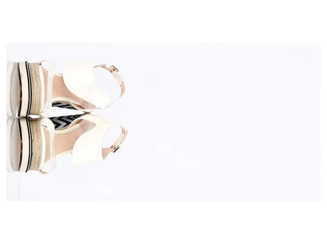 Sandalias de cuña espadrille con tira en el tobillo Nicholas Kirkwood en cuero blanco brillante Crudo 