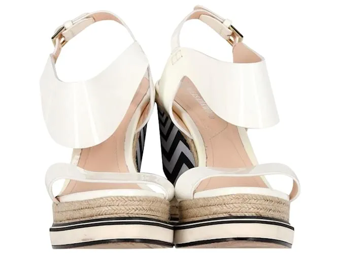 Sandalias de cuña espadrille con tira en el tobillo Nicholas Kirkwood en cuero blanco brillante Crudo 
