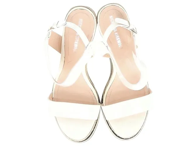 Sandalias de cuña espadrille con tira en el tobillo Nicholas Kirkwood en cuero blanco brillante Crudo 
