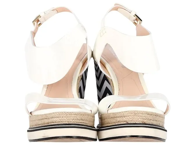 Sandalias de cuña espadrille con tira en el tobillo Nicholas Kirkwood en cuero blanco brillante Crudo 