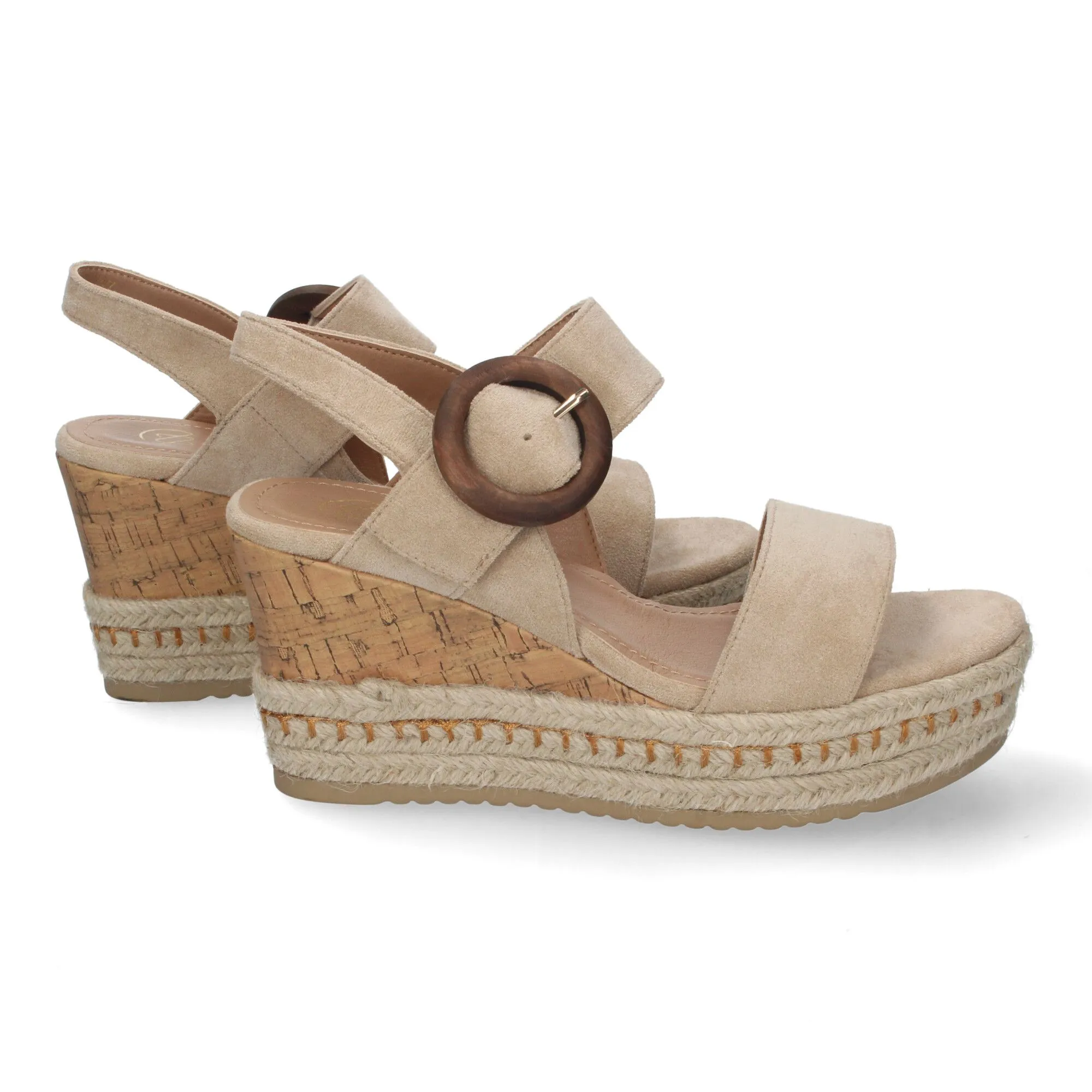 SANDALIAS DE CUñA MEDIA EN YUTE Y CORCHO PARA MUJER COLOR BEIGE LA716