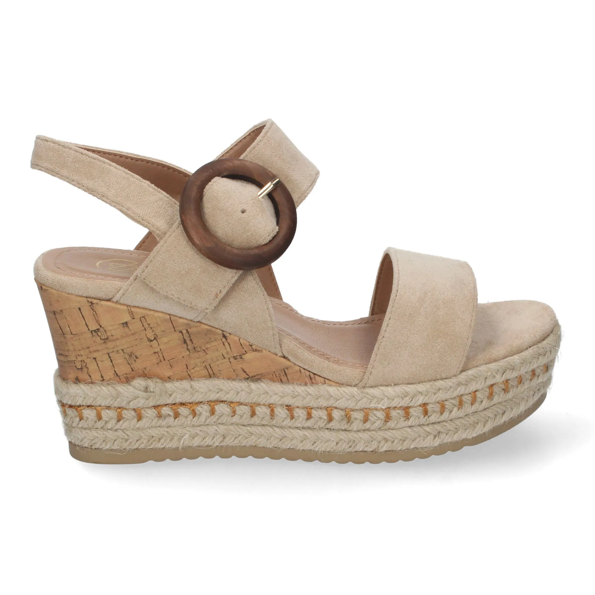 SANDALIAS DE CUñA MEDIA EN YUTE Y CORCHO PARA MUJER COLOR BEIGE LA716