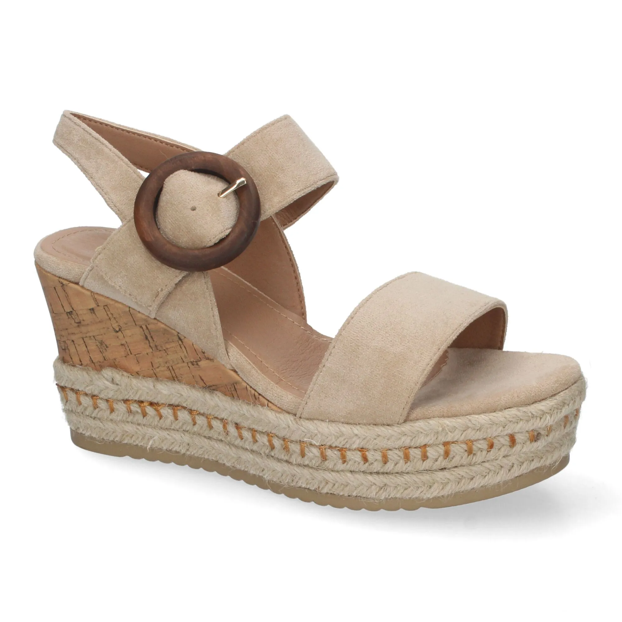 SANDALIAS DE CUñA MEDIA EN YUTE Y CORCHO PARA MUJER COLOR BEIGE LA716