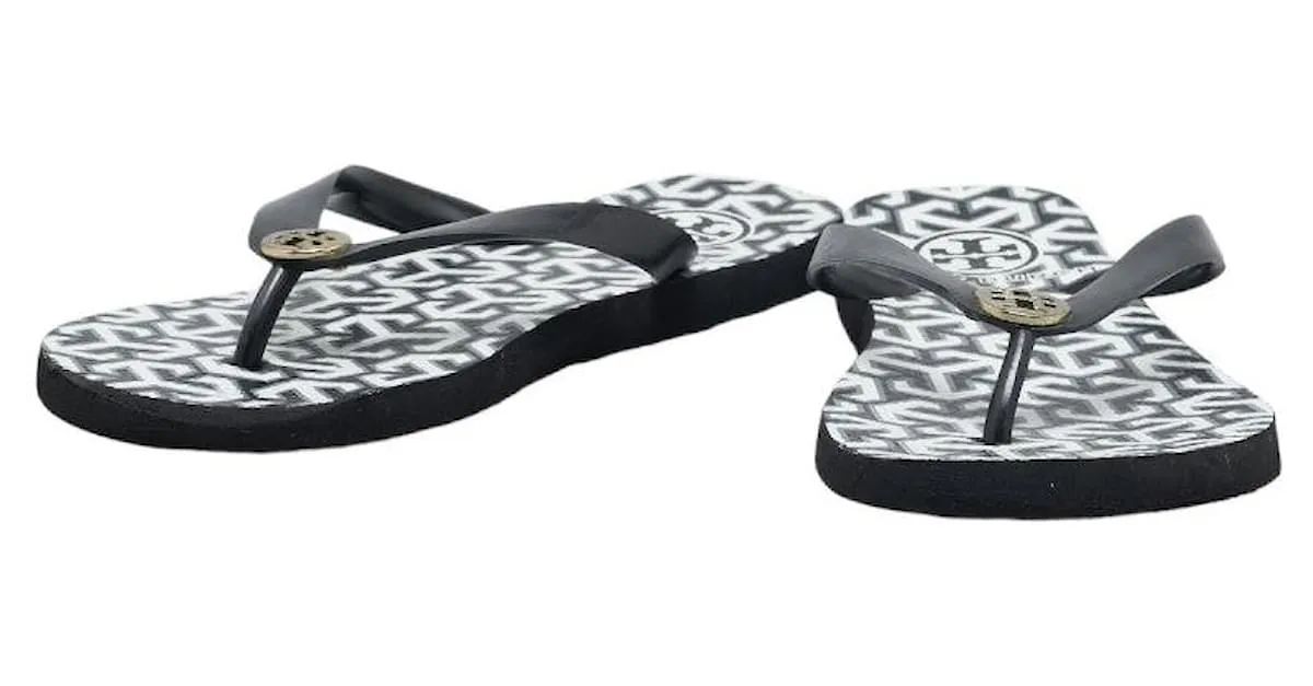 Sandalias de goma con logo de Tory Burch de 25 cm en muy buen estado Negro 