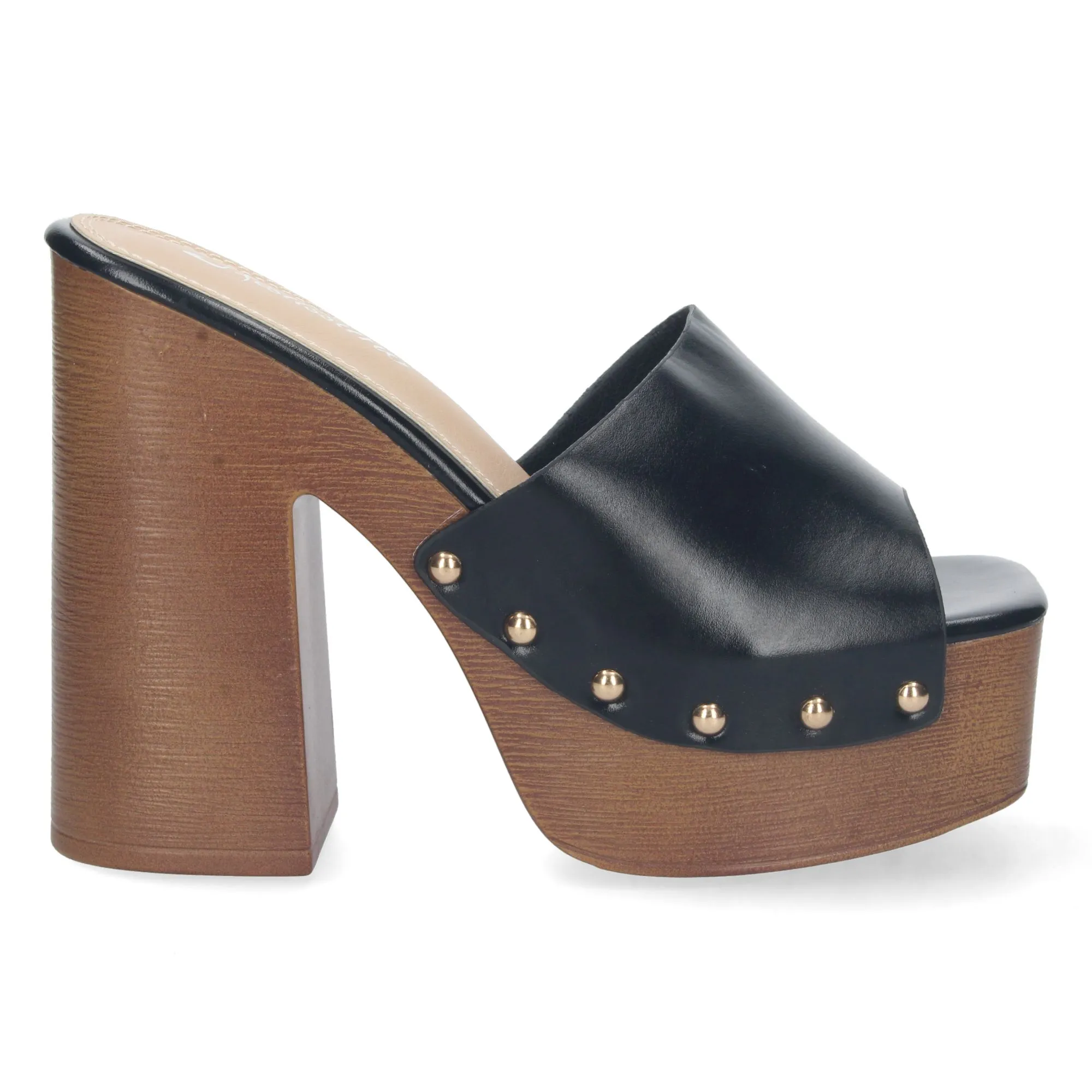 Sandalias de tacón estilo zuecos pala simple mujer color negro