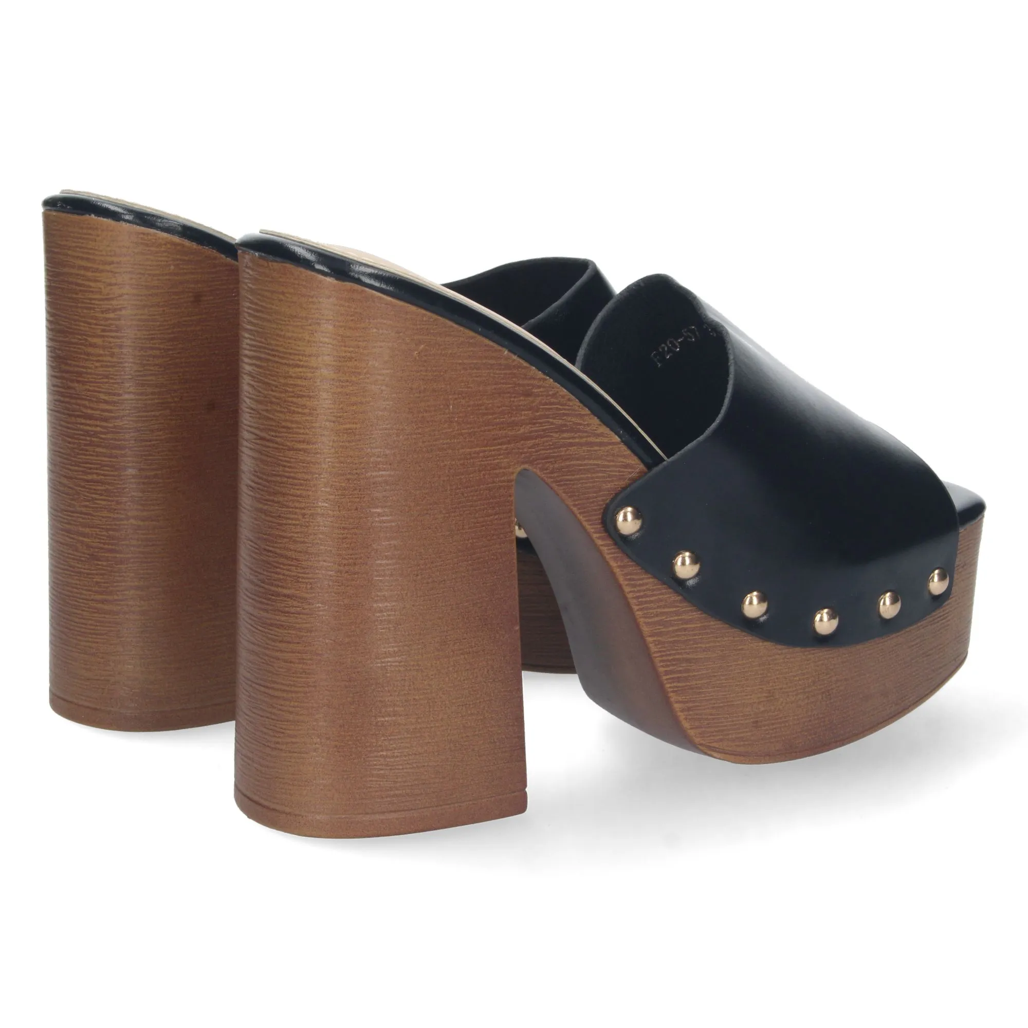 Sandalias de tacón estilo zuecos pala simple mujer color negro