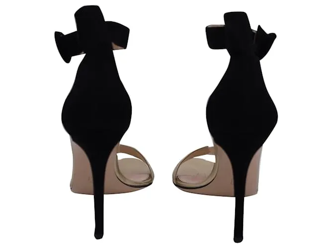 Sandalias de tobillo Gianvito Rossi Portofino en cuero y ante dorado y negro 