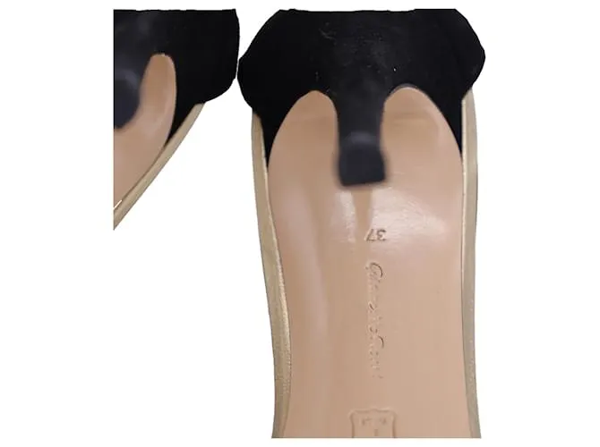Sandalias de tobillo Gianvito Rossi Portofino en cuero y ante dorado y negro 