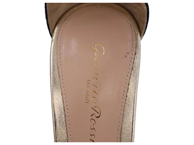 Sandalias de tobillo Gianvito Rossi Portofino en cuero y ante dorado y negro 