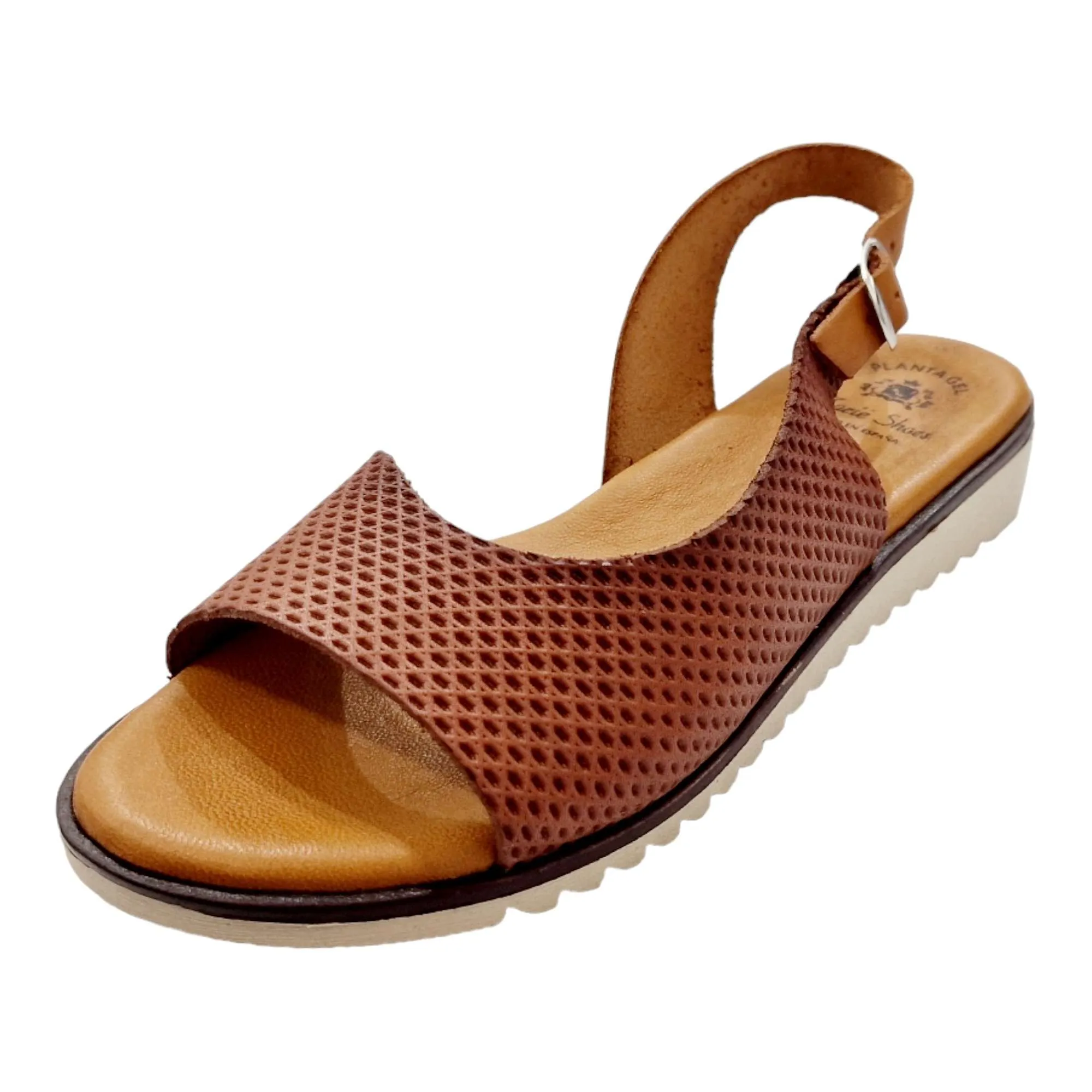 SANDALIAS MUJER PIEL GRABADA PLANTA DE GEL CUERO